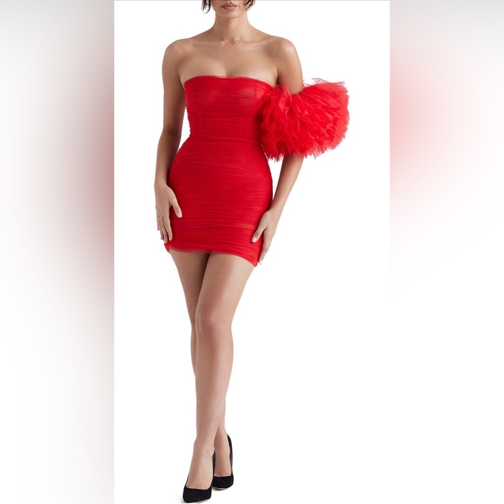 HOUSE OF CB Noelle Off the Shoulder Ruffle Sleeve Minidress NWT - Picture 1 of 6